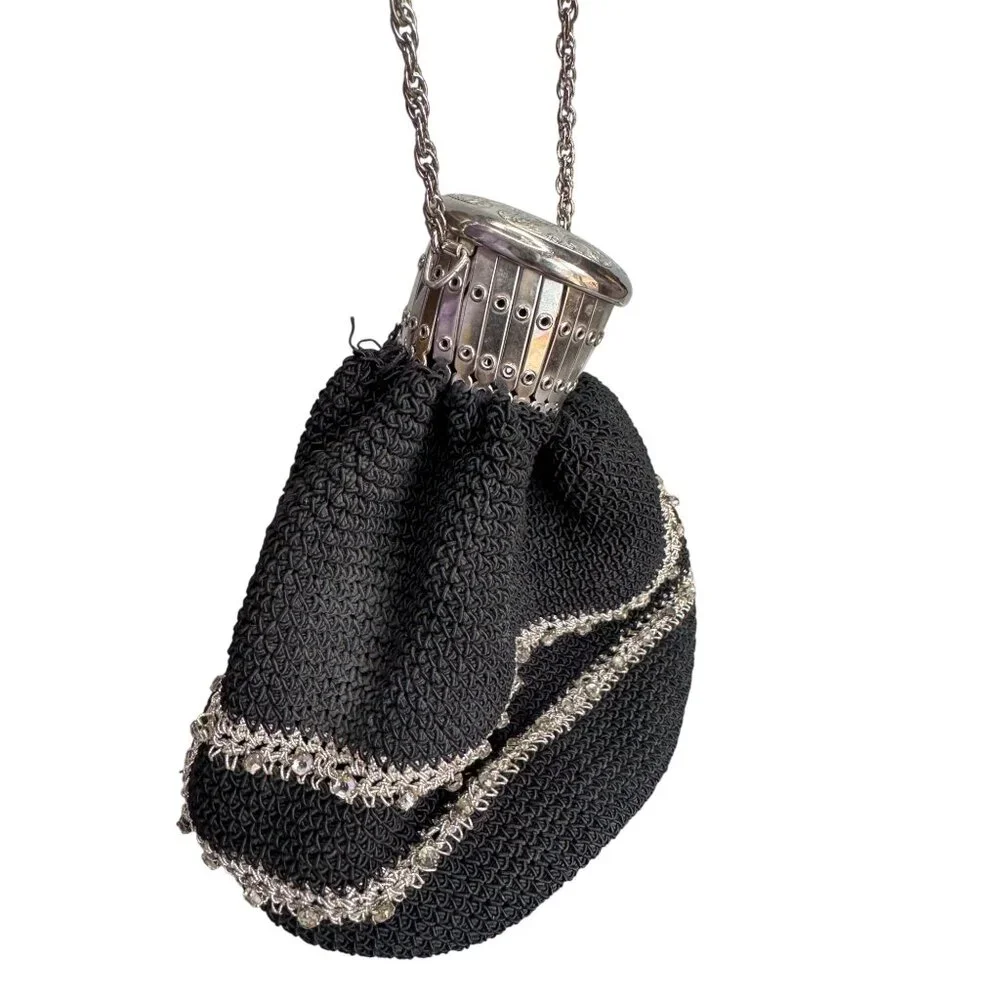 erman Art Deco Mesh Evening Purse Gate Frame Accordion Rhinestone 7 1/2" - Picture 5 of 10